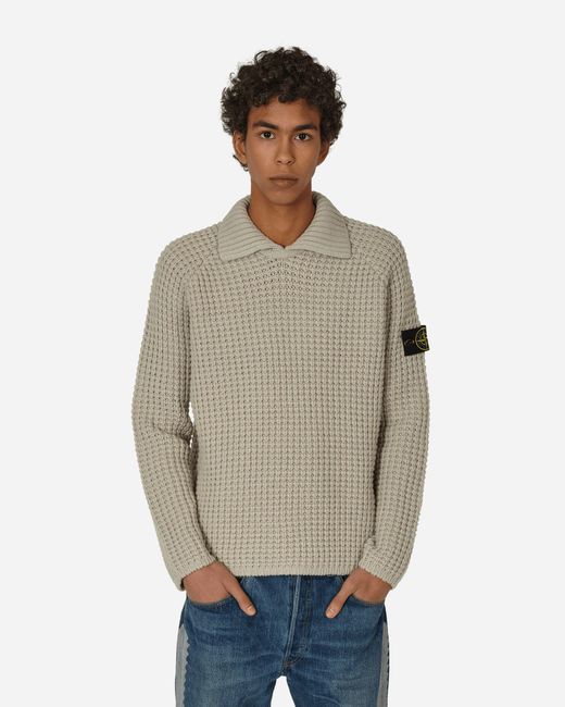 Stone Island Gray Wool Polo Sweater Plaster for men
