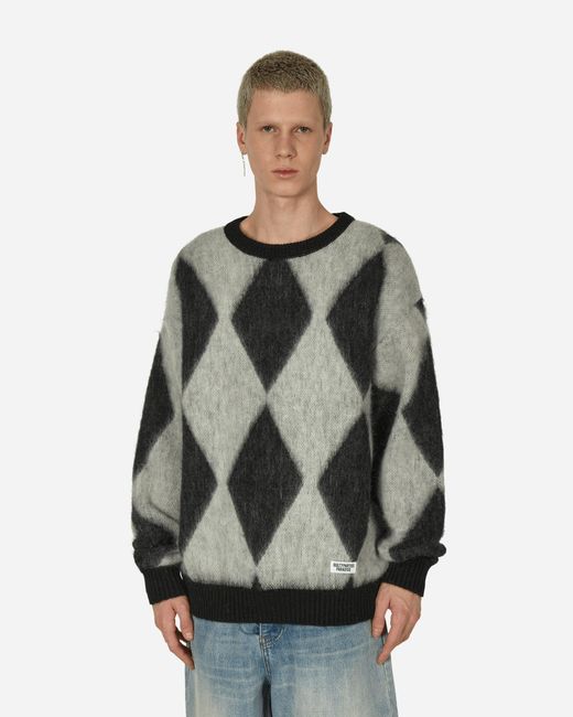 Wacko Maria Gray Diamond Mohair Crewneck Sweater Grey for men