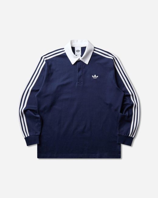 Adidas Blue 3-Stripes Rugby Longsleeve Polo Night for men