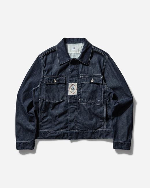 C P Company Blue S 3/1 Plated Denim Short Jacket for men