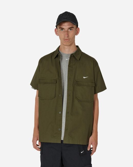 Nike Green Woven Military Shortsleeve Button-down Shirt Cargo Khaki for men