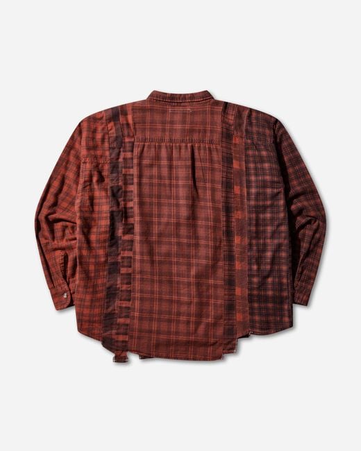 Needles Red Men S 7 Cuts Flannel Shirt Over Dye for men