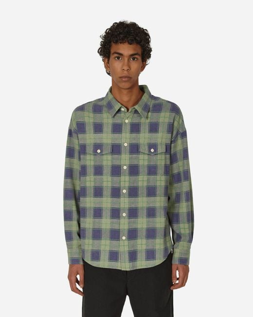 Visvim Green Pioneer Khadi Check Longsleeve Shirt for men