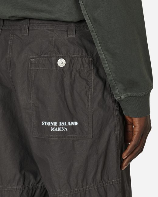 Stone Island Black Marina Pleated Cotton Canvas Chino Pants Charcoal for men