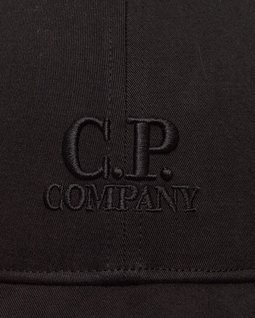 C P Company Black Gabardine Logo Cap for men