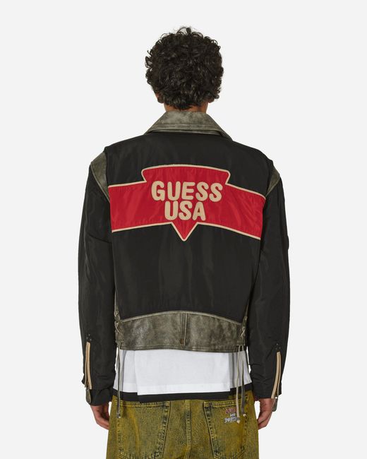 Guess Black Nylon Moto Jacket Jet for men