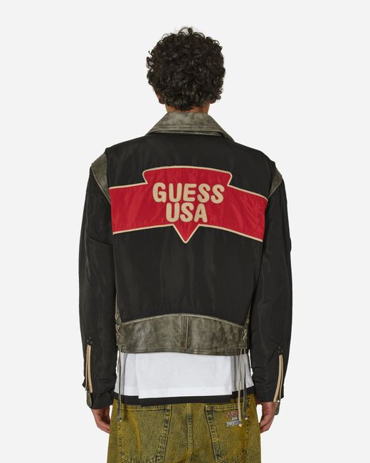 Guess USA Black Nylon Moto Jacket Jet for men