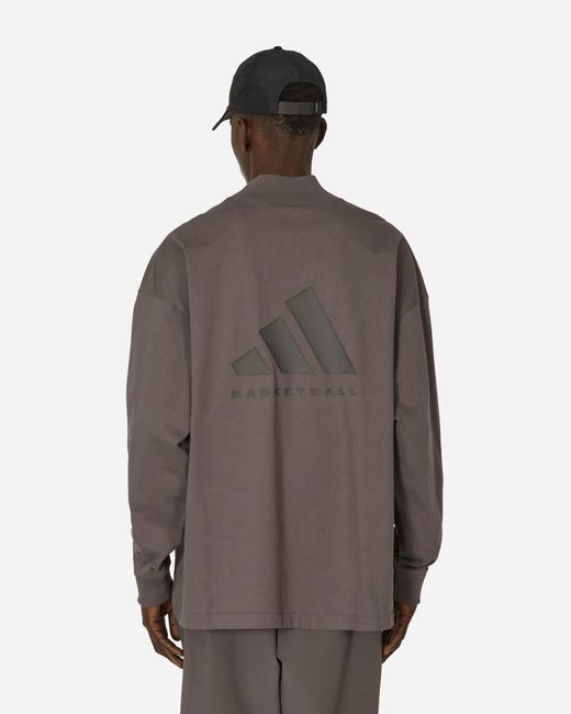 Adidas Brown Basketball Longsleeve T-shirt Charcoal for men