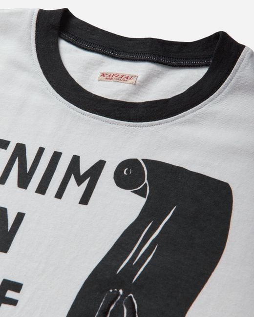 Kapital Gray Men S 20/-jersey Ringer T-shirt (denim Men Love Cats Scratch) for men