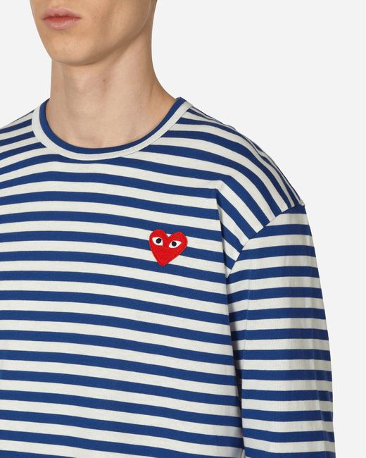 COMME DES GARÇONS PLAY Blue Heart Striped Longsleeve T-shirt Navy for men