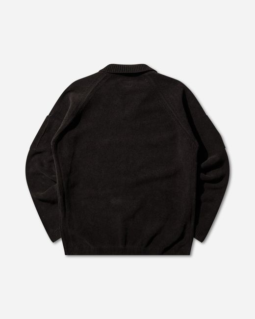 C P Company Black S Chenille Cotton Polo Lens Sweater for men