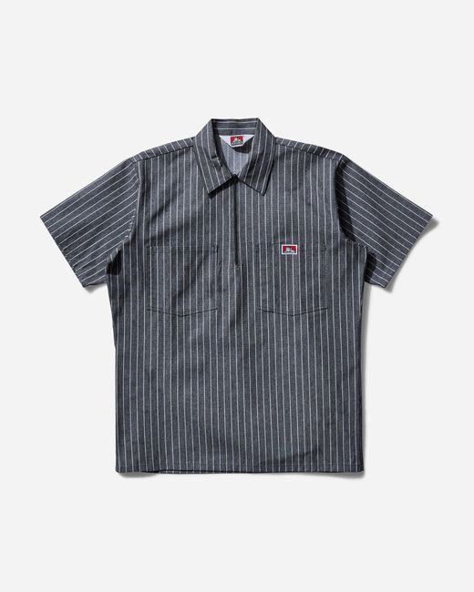 Ben Davis Work Clothes Blue S Stripe 1/2 Zip Shortsleeve Shirt Butcher Block Stripe for men