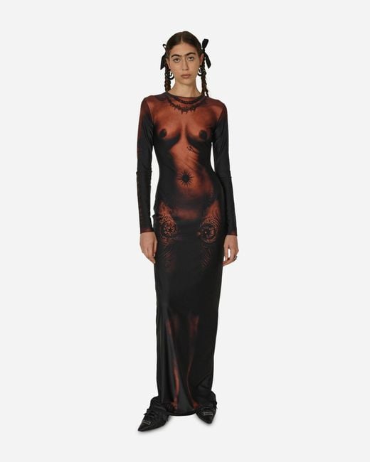 Jean Paul Gaultier Brown Long Body Tattoo Dress Ebony