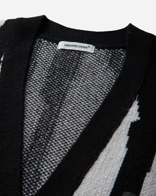 Undercover Men S Jacquard Wool Cardigan Black Stripe for men