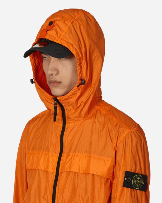 Stone Island Orange Garment Dyed Crinkle Reps R-ny Hooded Jacket for men