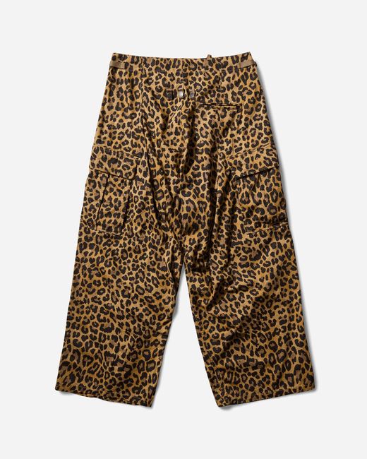 Kapital Brown Men S Cotton Herringbone Leopard Jumbo Cargo Pants for men