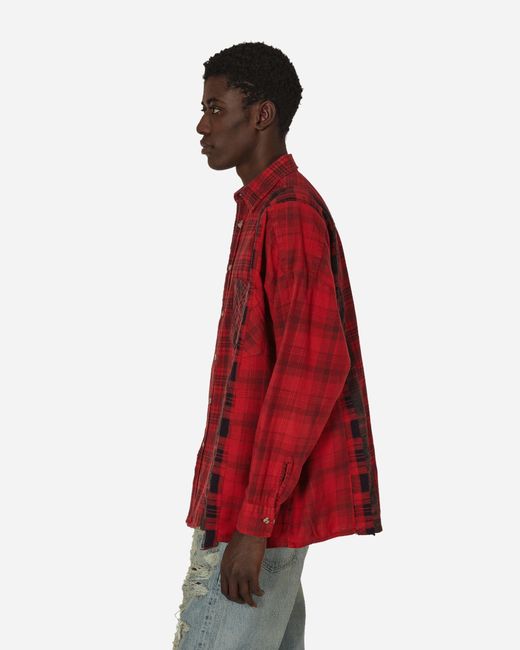 Needles Red 7 Cuts Flannel Wide Shirt Over Dye for men