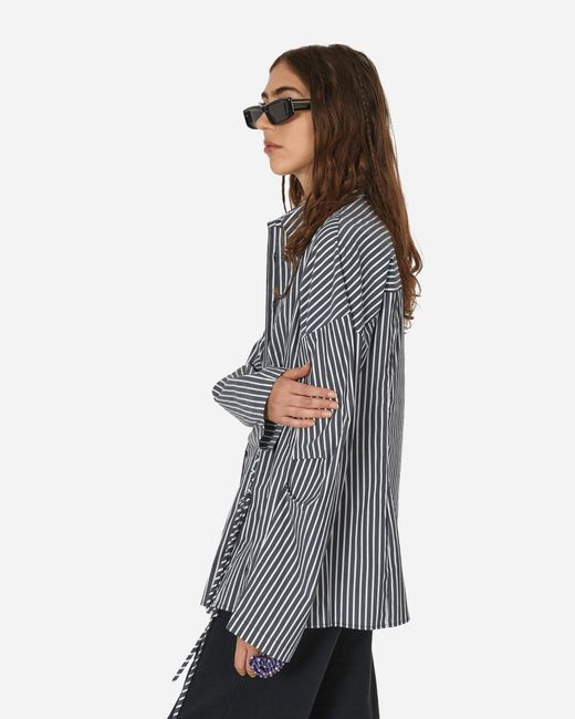 Priscavera Gray Stripe Laced Button Down Shirt