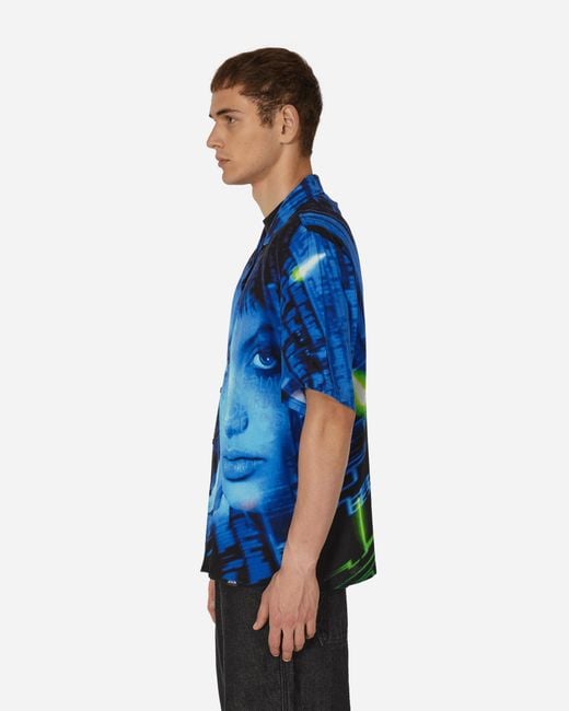 Pleasures Blue Virus Rayon Button Down Shirt for men