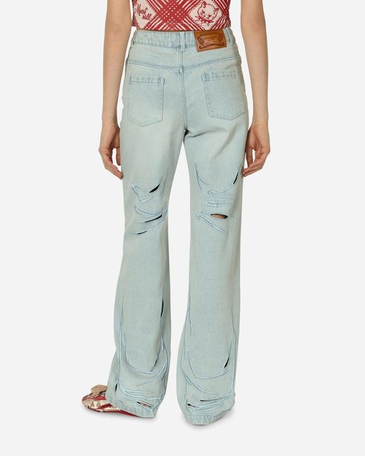 MARRKNULL Blue Embroidery Cutout Folds Jeans