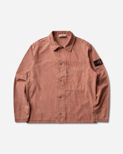 Stone Island Brown S Mineral Dyed Panama Cotton Overshirt Brick for men