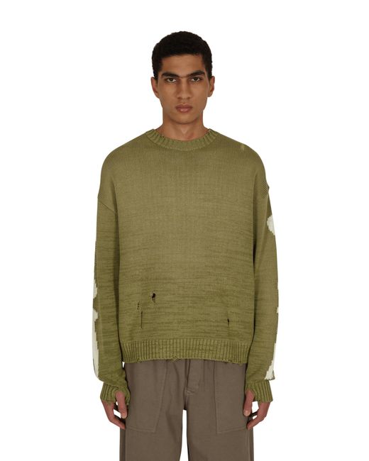 Kapital Green 5g Cotton Knit Bone Crewneck Sweater Khaki L for men