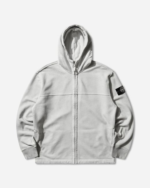 Stone Island Gray Men S Organic Cotton Fleece Reflective Garment Lamination Zip Hoodie Sky for men