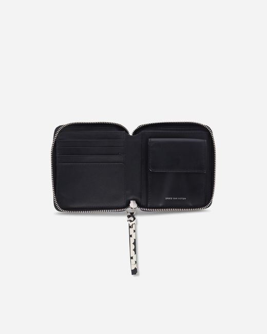 Dries Van Noten White Printed Leather Zip Wallet Ecru for men