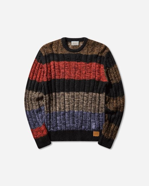 Aries Red Mohair Cable Stripe Sweater for men