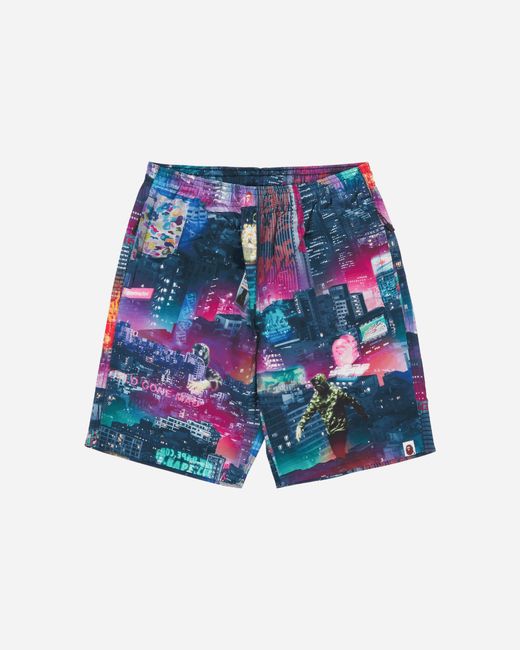 A Bathing Ape Blue Men S Neon Tokyo Track Shorts Multicolor for men