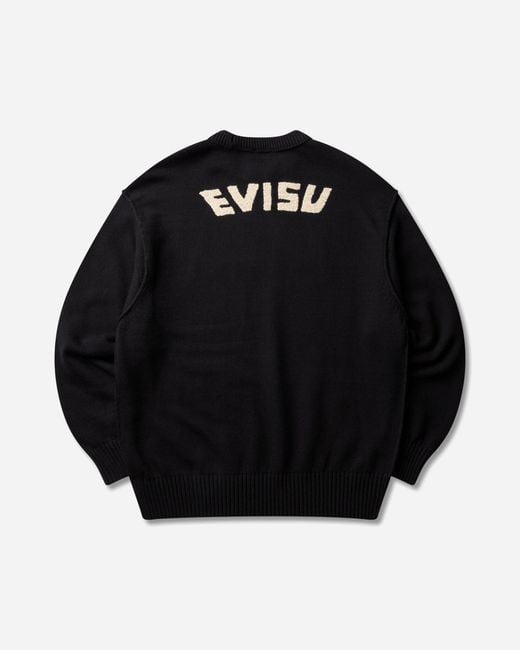 Evisu Black S Logo Embroidery Knit Pullover for men