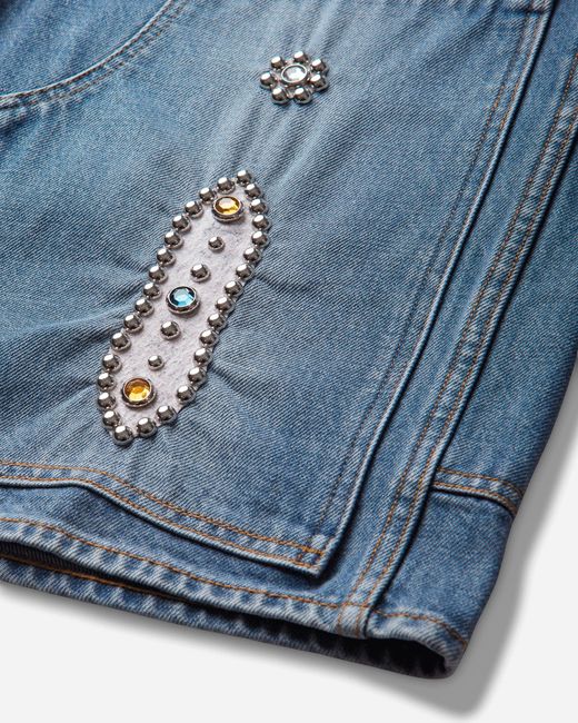 Kapital Blue Men S 14oz Denim Shorts (studs Remake) Washed Indigo for men