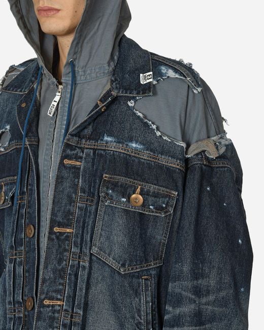 Maison Mihara Yasuhiro Blue Double Layered Denim Hooded Jacket Indigo for men