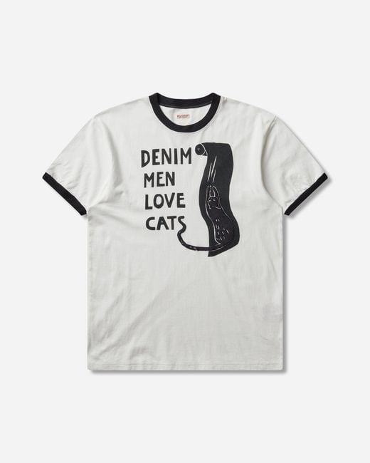 Kapital Gray Men S 20/-jersey Ringer T-shirt (denim Men Love Cats Scratch) for men