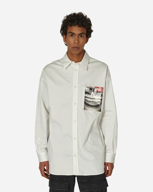 DIESEL White Oversized Graphic Longsleeve Shirt for men
