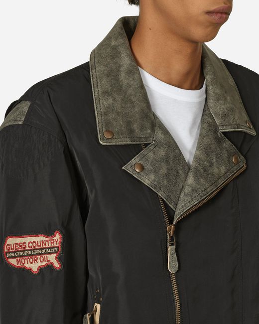Guess Black Nylon Moto Jacket Jet for men