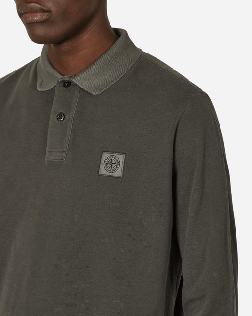 Stone Island Gray Garment Dyed Longsleeve Polo Charcoal for men