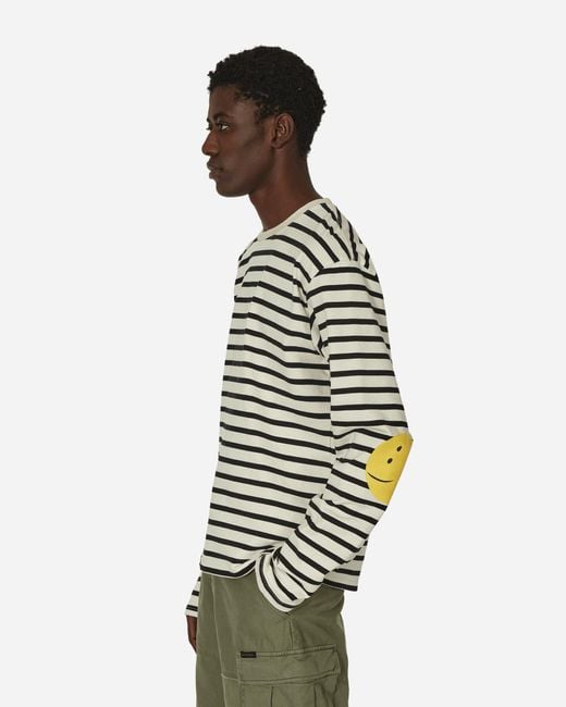 Kapital Gray Stripe Jersey Longsleeve T-shirt (profile Rainbowy Patch) / Ecru for men