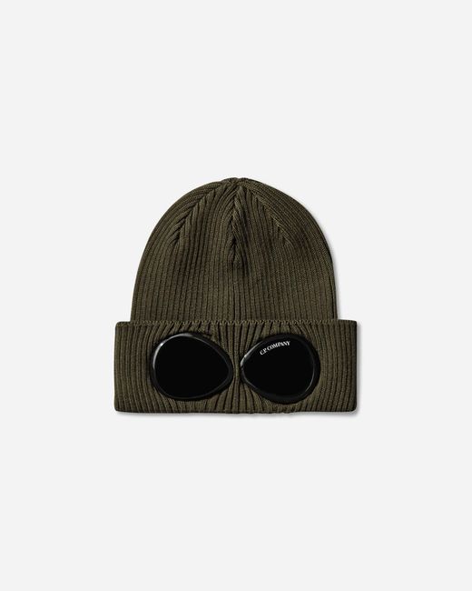 C P Company Green Cotton Goggle Beanie Ivy for men