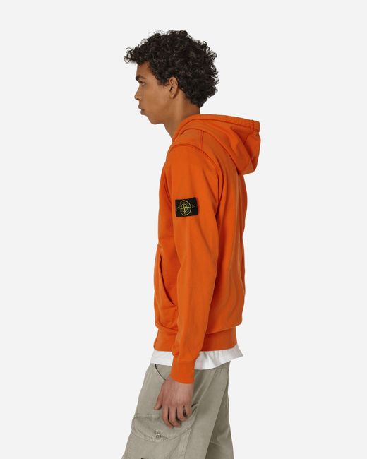 Stone Island Orange Garment Dyed Zip Hooded Sweatshirt for men