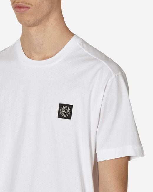 Stone Island White Garment Dyed Logo T-Shirt for men