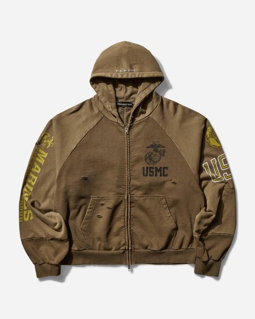 PROJECT G/R Brown Men S Reconstructed Folded Zip Hoodie Khaki for men
