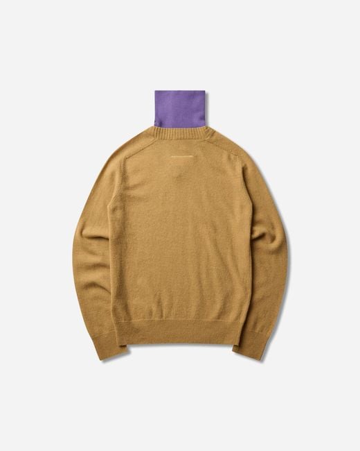MM6 by Maison Margiela Natural Layered V-neck Sweater Mustard / Violet