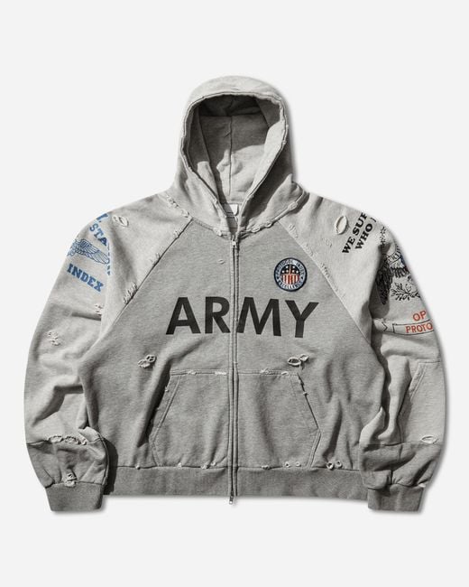 Protocol Index Gray Reconstructed Zip Hoodie Melange for men