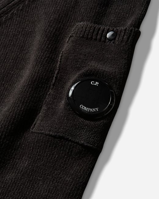 C P Company Black S Chenille Cotton Polo Lens Sweater for men
