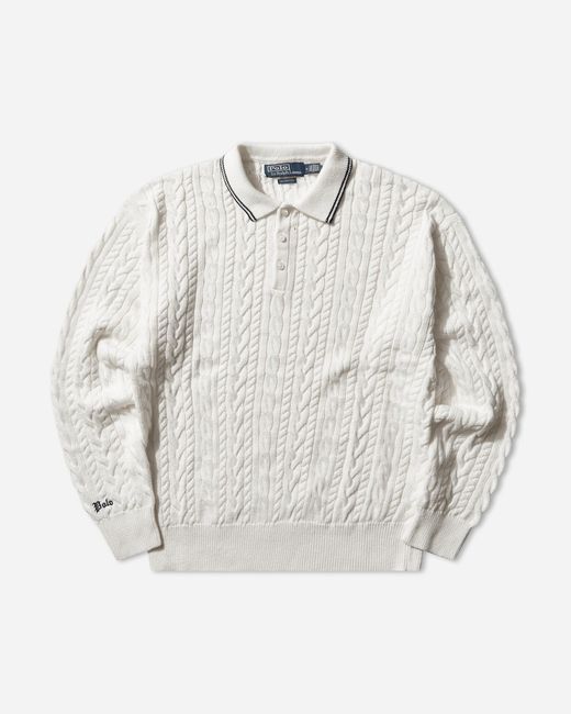 Polo Ralph Lauren White Men S Relaxed Fit Cable-knit Polo Jumper Trophy Cream for men
