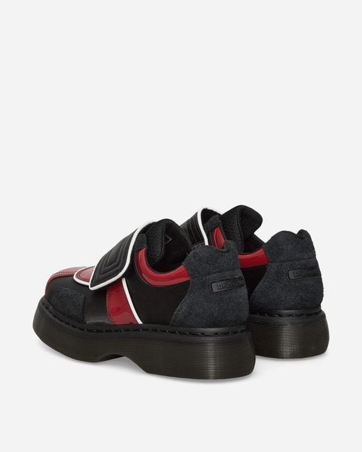 Dr. Martens Black S Buzz Strap Satin Lux High Gloss Patent Loafers Scarlet