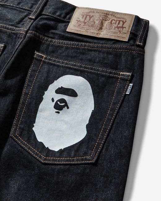 A Bathing Ape Blue S Ape Head Denim Pants for men