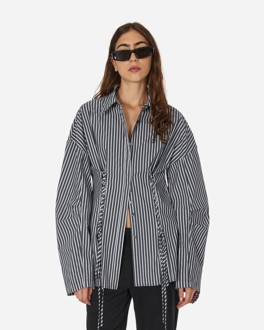 Priscavera Gray Stripe Laced Button Down Shirt