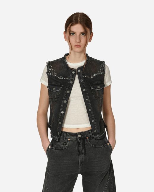 Guess Black Western Denim Vest Used Wash for men